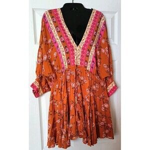 Aakaa Mini Dress Sasha Dolman Sleeve Size Small Drawstring Tassel Gunne Sax Boho